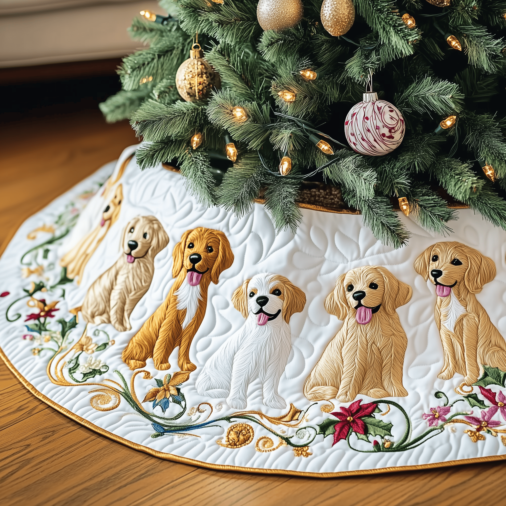 Christmas Golden Retriever Quilted Tree Skirt Best Gift Merch For Him