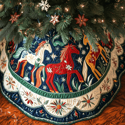 Christmas Horse Quilted Tree Skirt Charming Thanksgiving Gift Merch