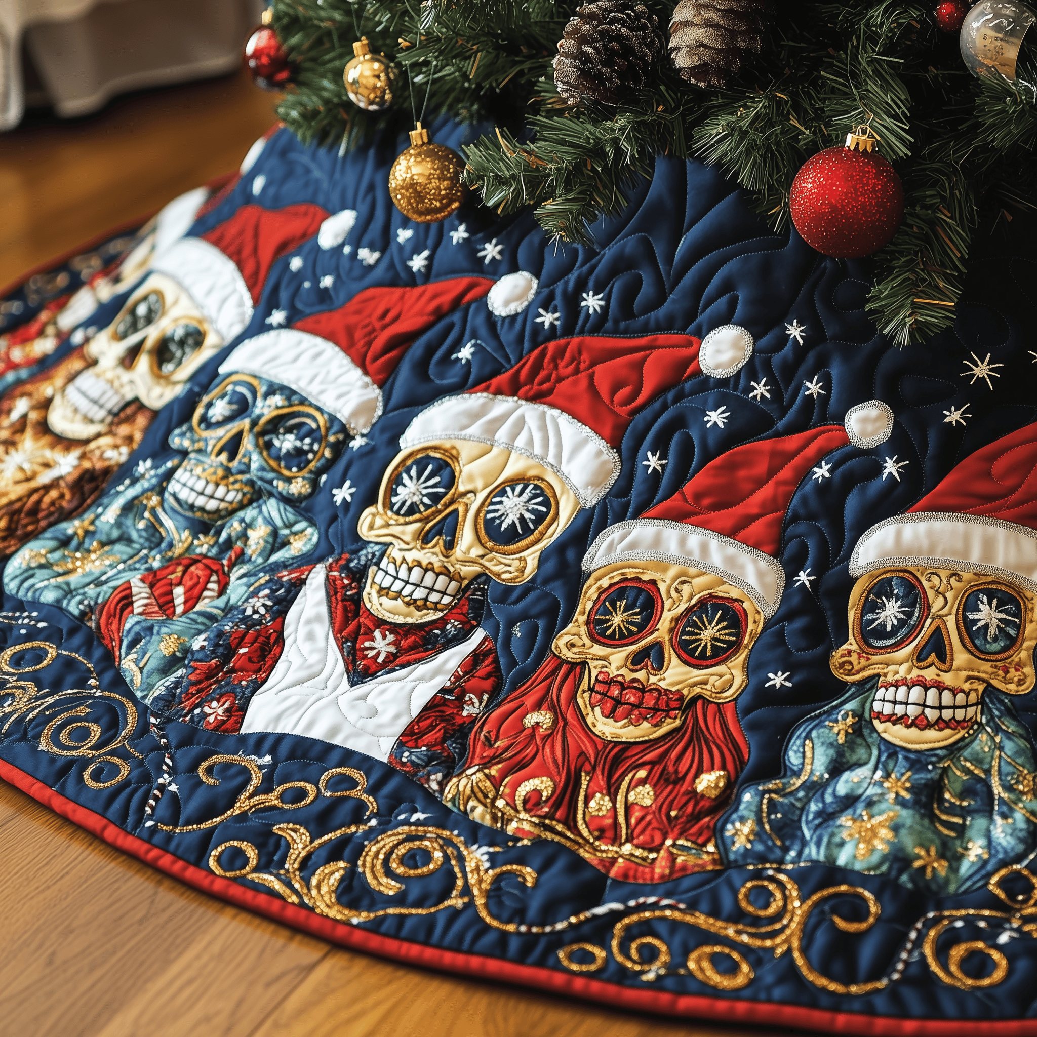 Christmas Joyful Skull Quilted Tree Skirt Heartwarming Father�s Day Gift Merch