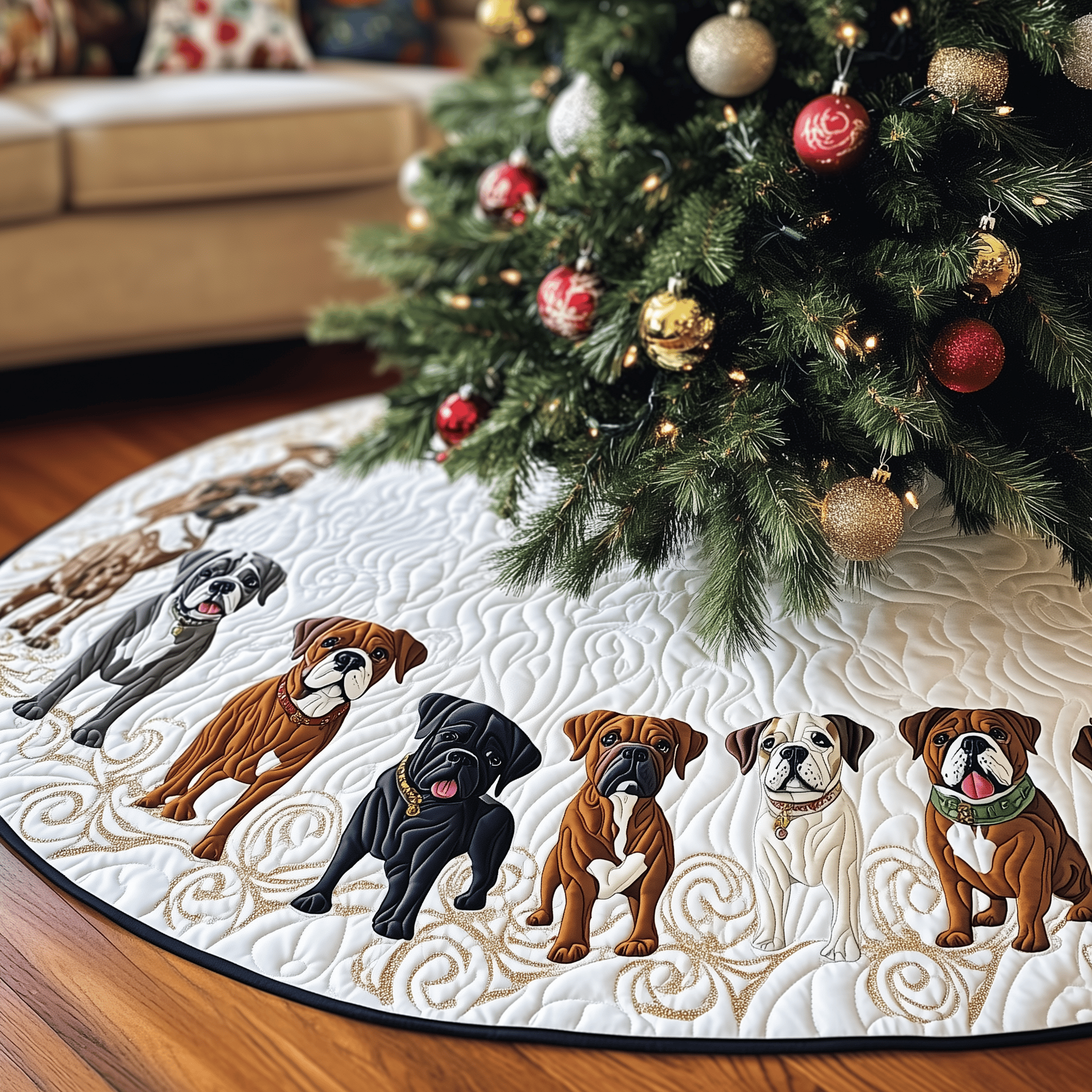 Christmas Boxer Quilted Tree Skirt Heartfelt Gift Merch For Mom