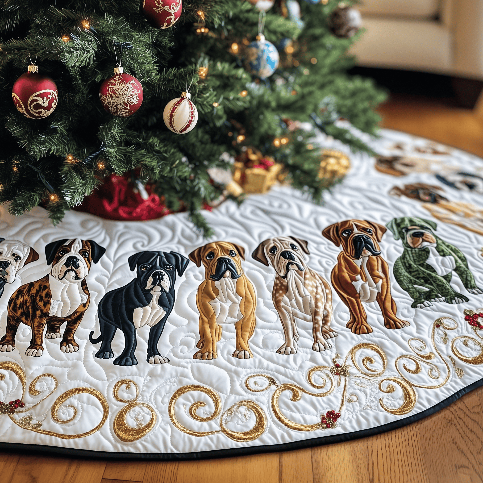 Christmas Boxer Quilted Tree Skirt Perfect Gift Merch For Her