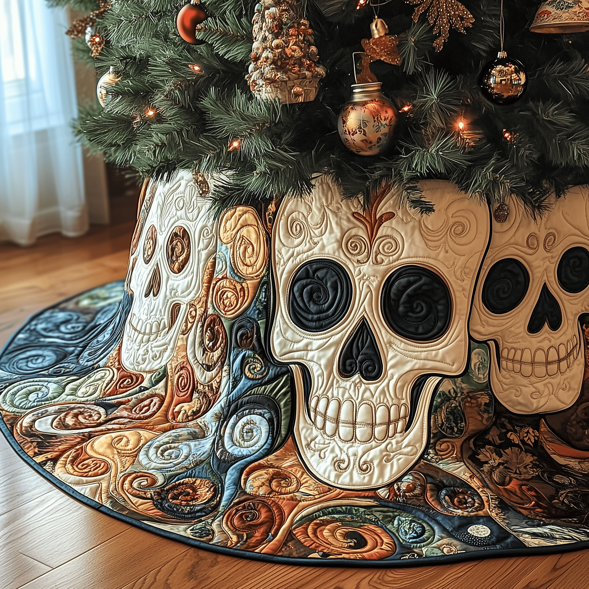 Christmas Mystique Skull Quilted Tree Skirt Perfect Home For Christmas Tree Merch