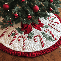 Christmas Candy Canes Quilted Tree Skirt Father�s Day Merch Gift