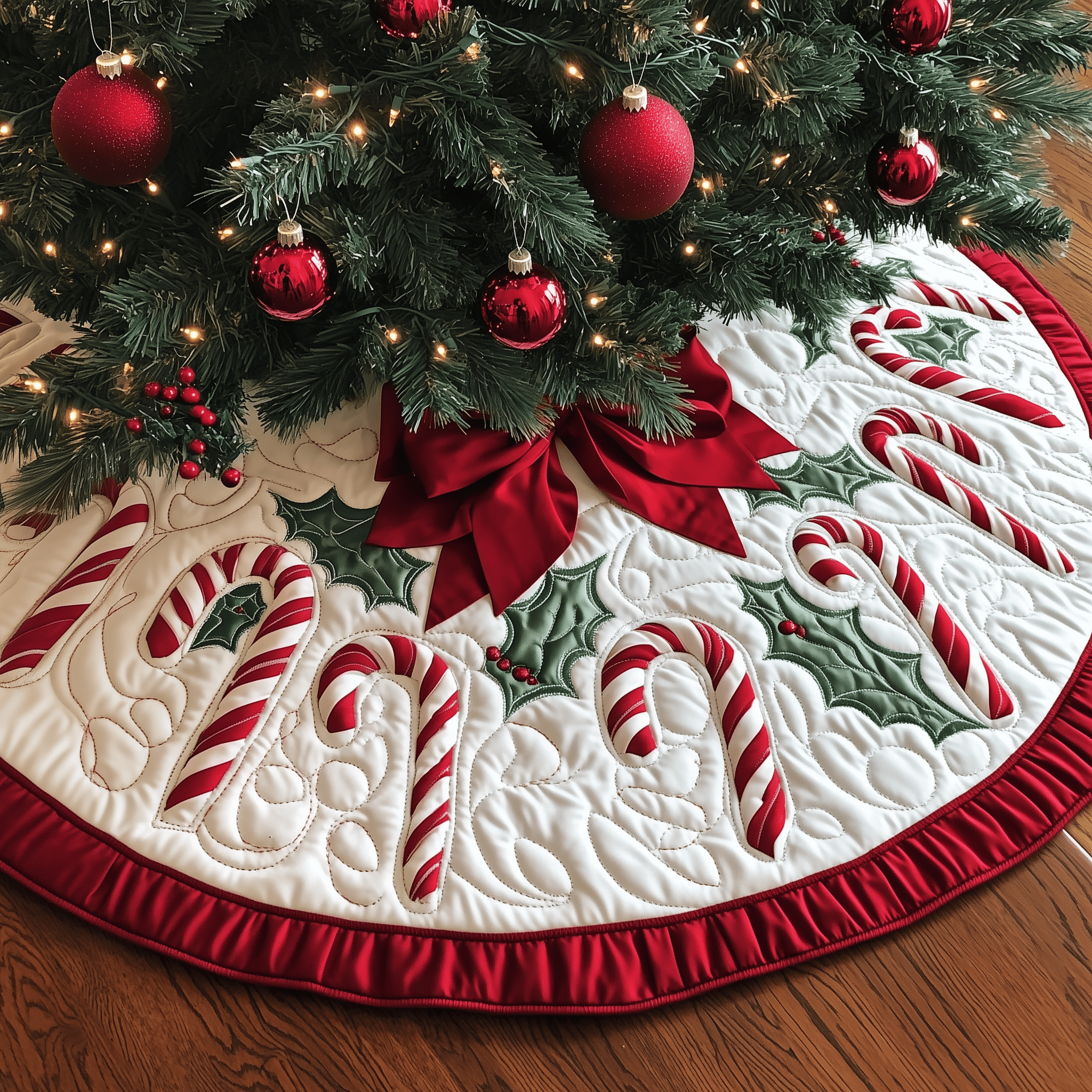 Christmas Candy Canes Quilted Tree Skirt Father�s Day Merch Gift