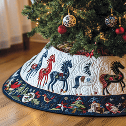 Christmas Horse Quilted Tree Skirt Perfect Gift Merch For Her