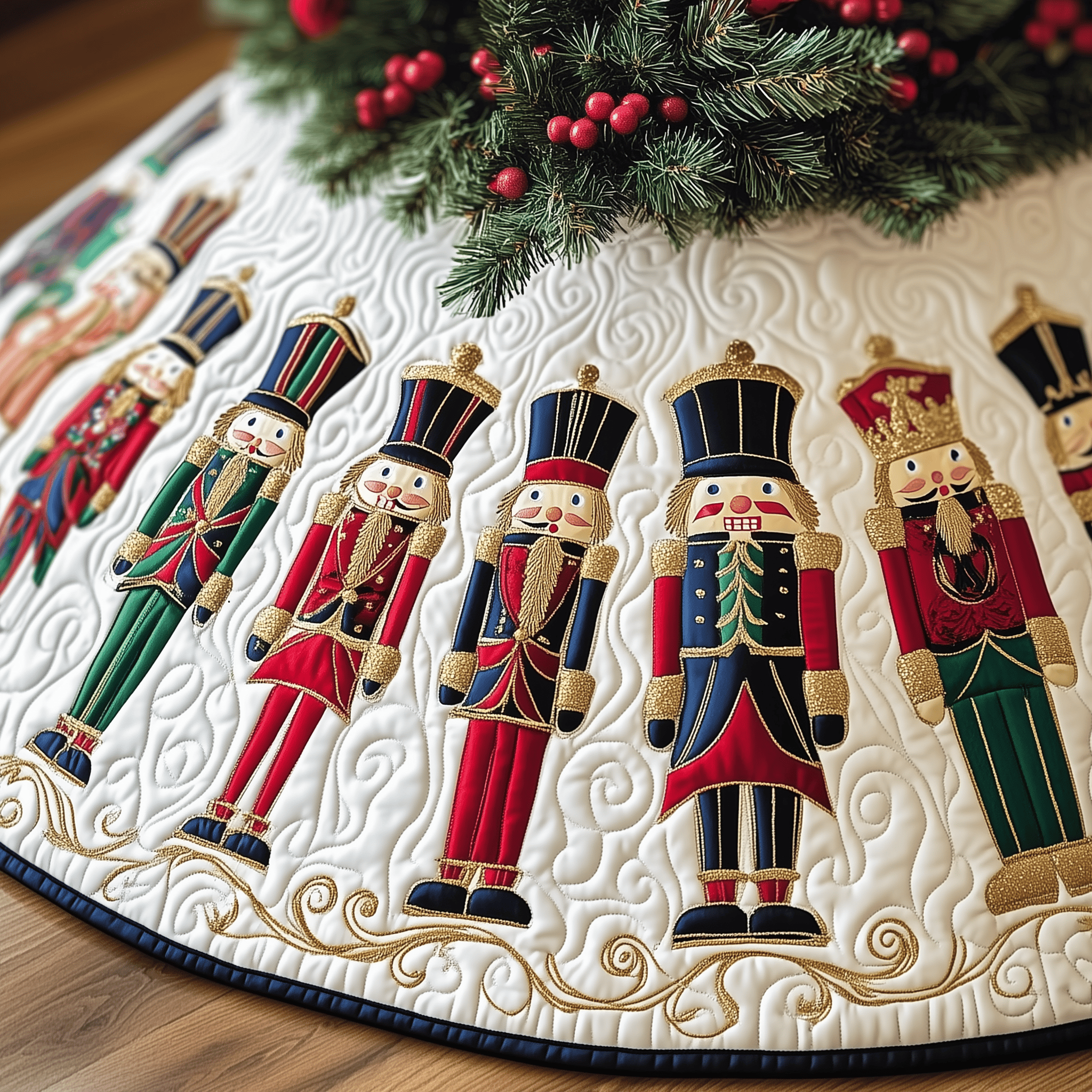 Christmas Nutcracker Quilted Tree Skirt Warm Gift Merch For Family