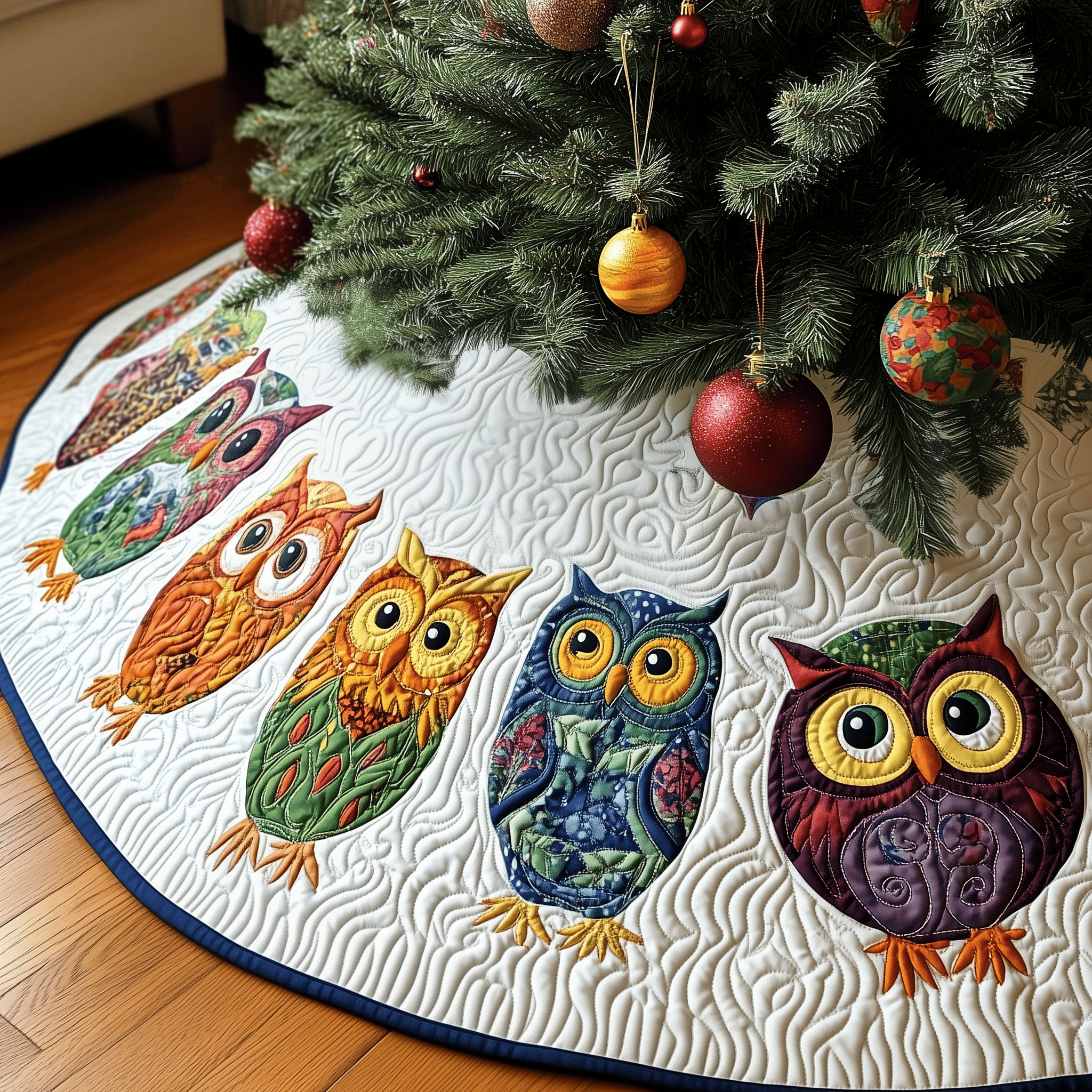 Christmas Owl Quilted Tree Skirt Heartwarming Father�s Day Gift Merch