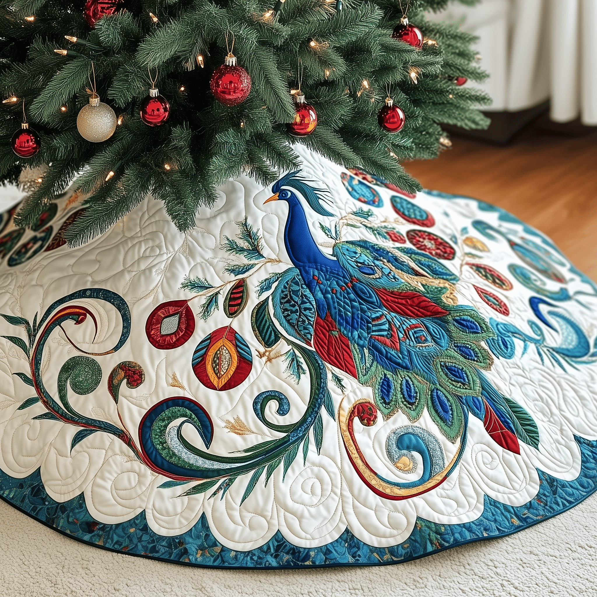 Christmas Peacock Quilted Tree Skirt Best Gift Merch For Him