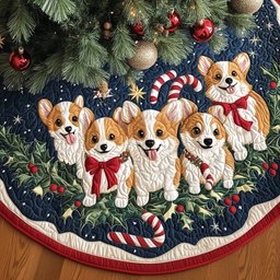 Christmas Corgi Quilted Tree Skirt Magical Christmas Spirit Merch