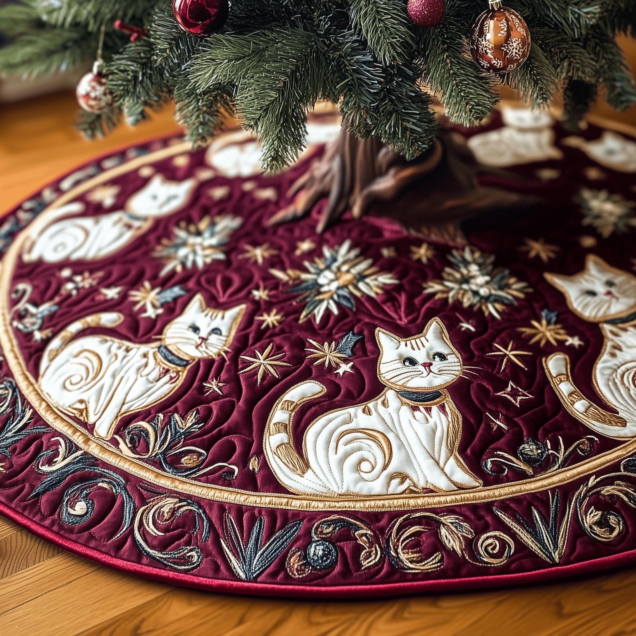 Christmas Cat Quilted Tree Skirt Fall Merch Pick