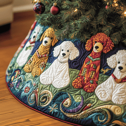 Christmas Colorful Poodle Quilted Tree Skirt Unique Gift Merch For Friends