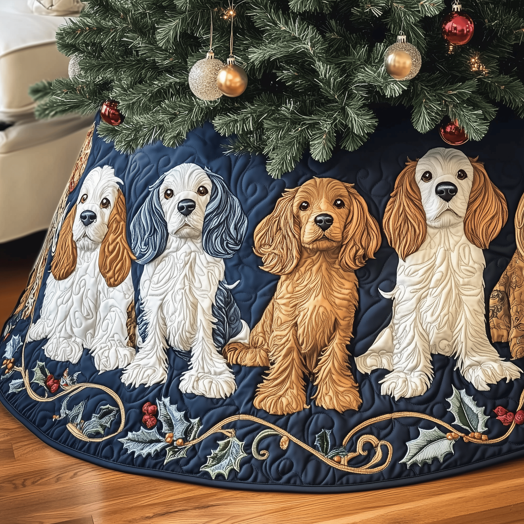 Christmas Cocker Spaniel Quilted Tree Skirt Thoughtful Holiday Gift Merch