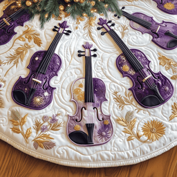Christmas Elegant Violin Quilted Tree Skirt Heartfelt Gift Merch For Mom