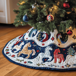Christmas Horse Quilted Tree Skirt Joyful Holiday Season Gift Merch