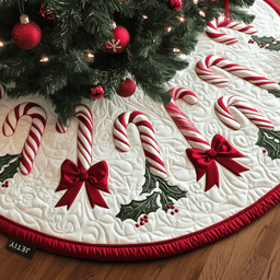 Christmas Candy Canes Quilted Tree Skirt Valentine�s Day Merch Gift