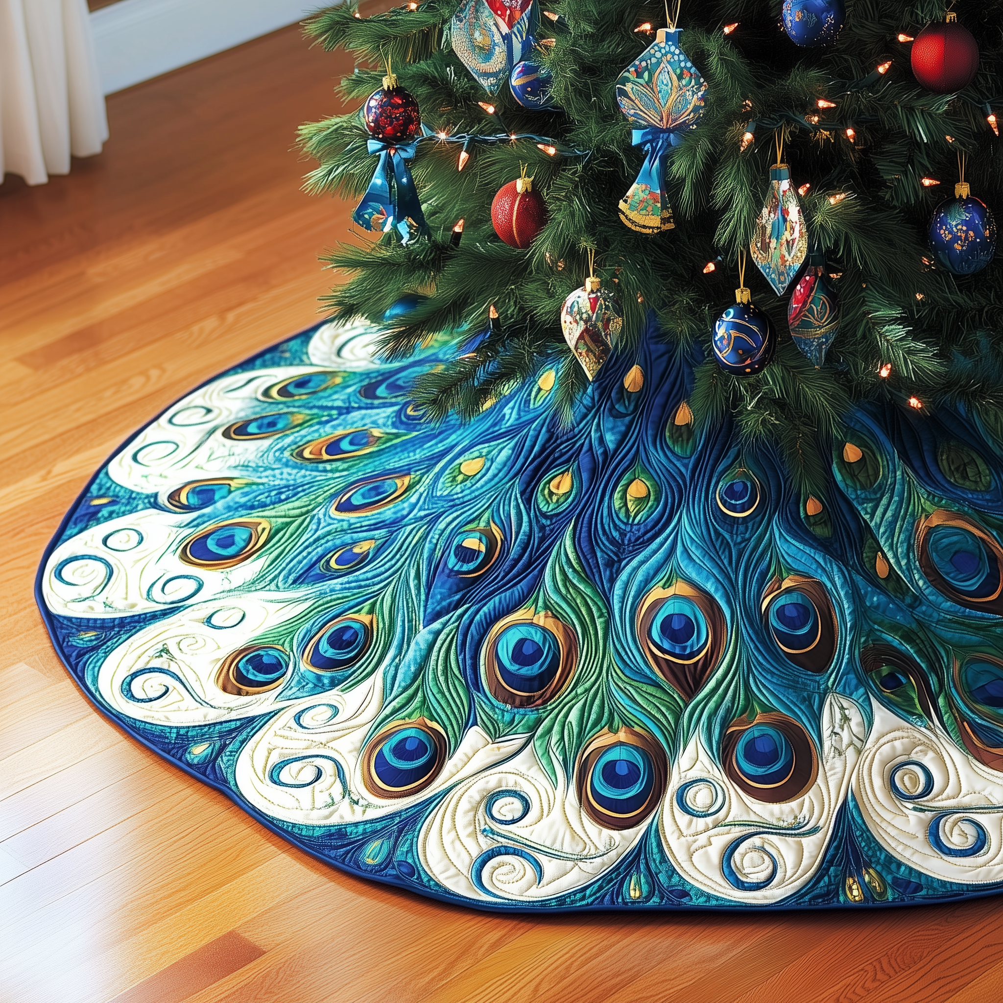 Christmas Peacock Quilted Tree Skirt Memorable Graduation Gift Merch