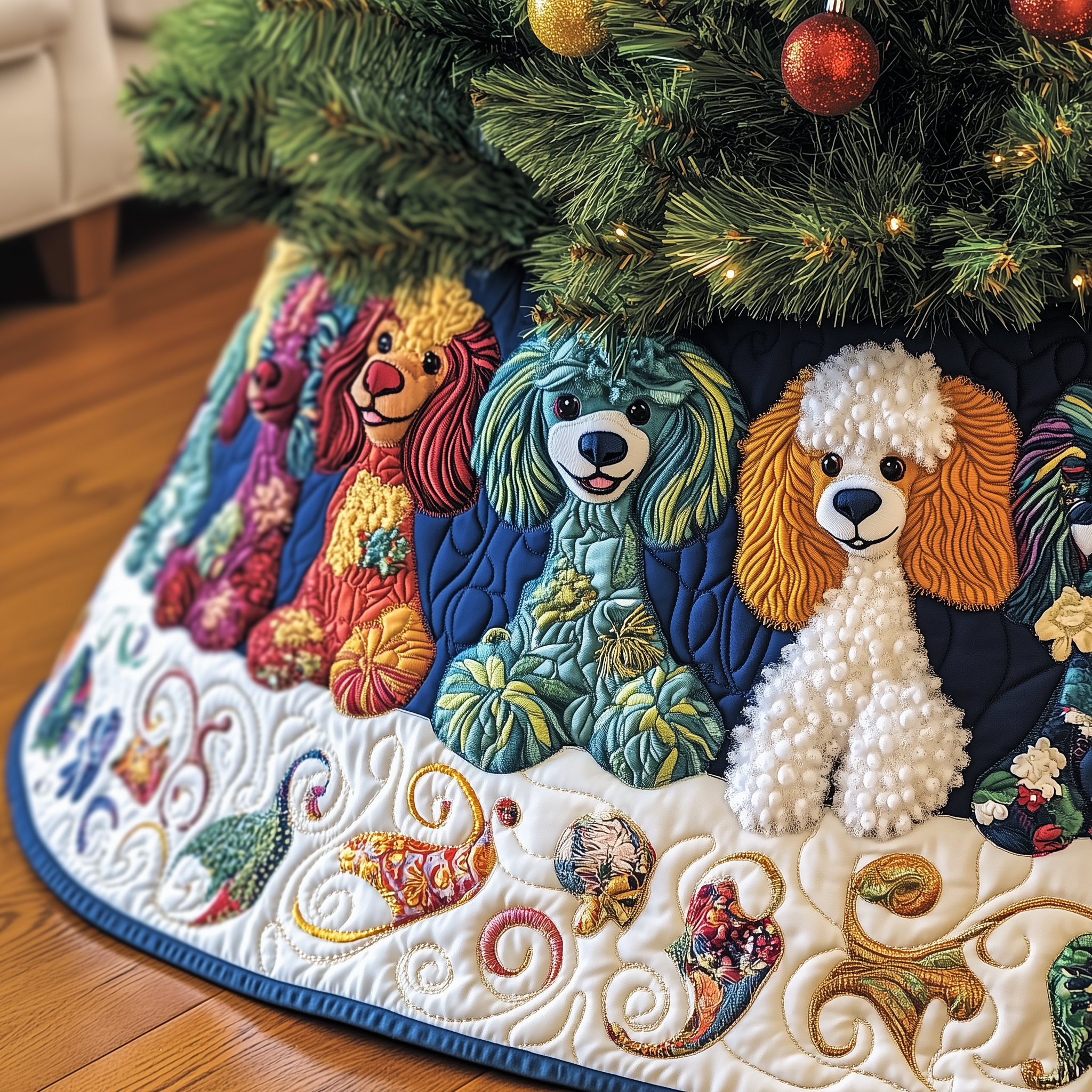 Christmas Colorful Poodle Quilted Tree Skirt Thoughtful Valentine�s Day Gift Merch