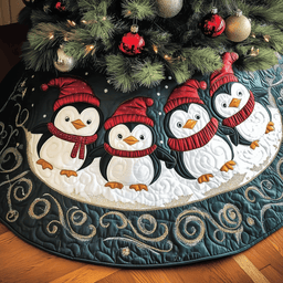 Christmas Penguin Quilted Tree Skirt Cozy Tree Skirt For Holiday Decor