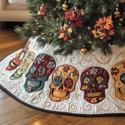 Christmas Joyful Skull Quilted Tree Skirt Charming Thanksgiving Gift Merch