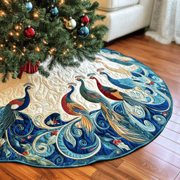 Christmas Peacock Quilted Tree Skirt Cozy Home Decor Gift Merch