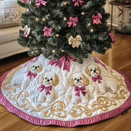 Christmas Maltese Quilted Tree Skirt Heartwarming Family Gathering Merch