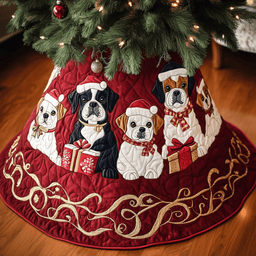 Christmas Boxer Quilted Tree Skirt Cozy Winter Gift Merch