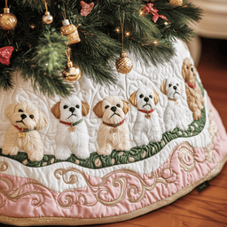 Christmas Maltese Quilted Tree Skirt Magical Christmas Spirit Merch