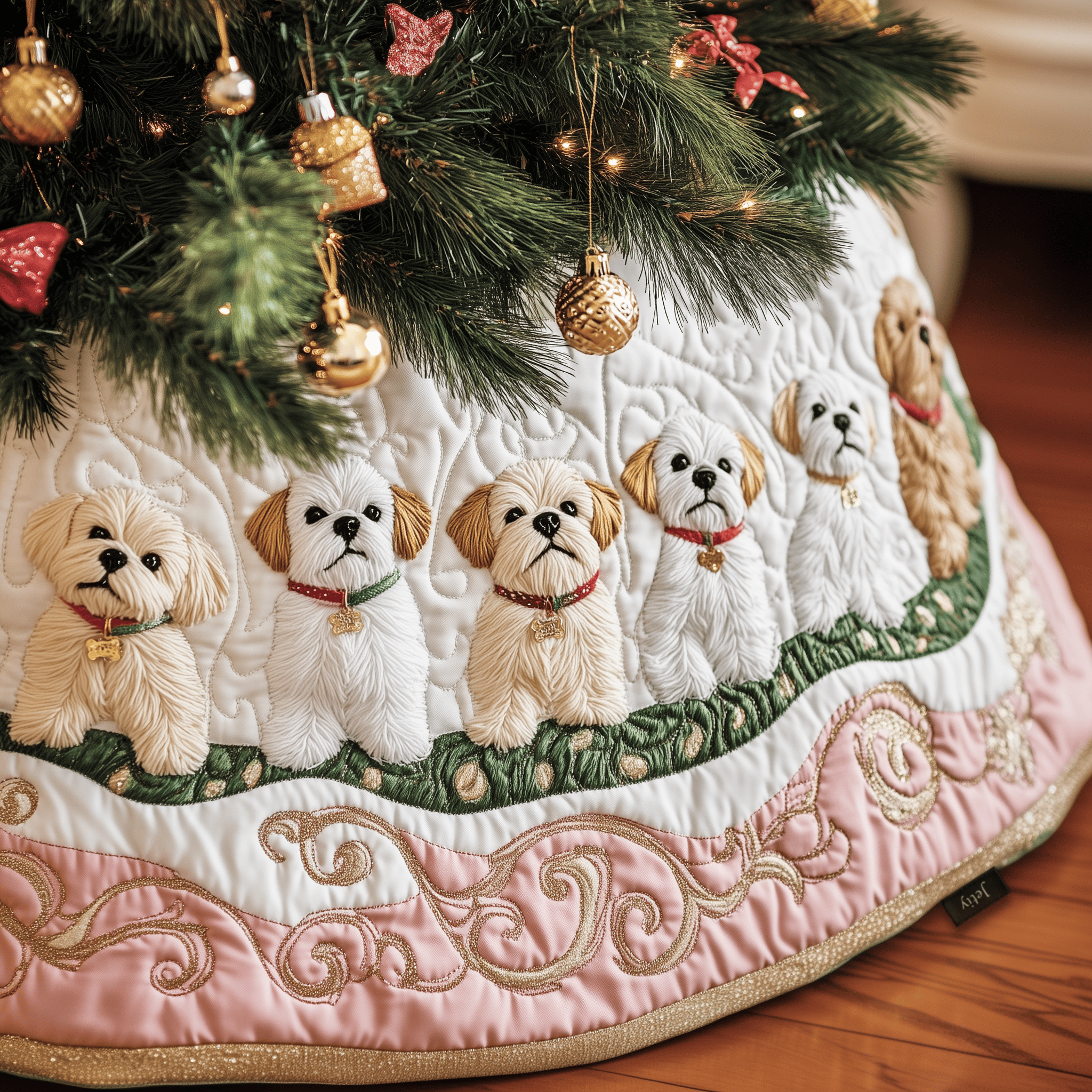Christmas Maltese Quilted Tree Skirt Magical Christmas Spirit Merch
