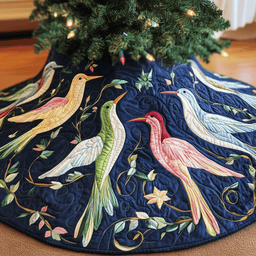 Christmas Humming Bird Quilted Tree Skirt Festive Living Room Merch