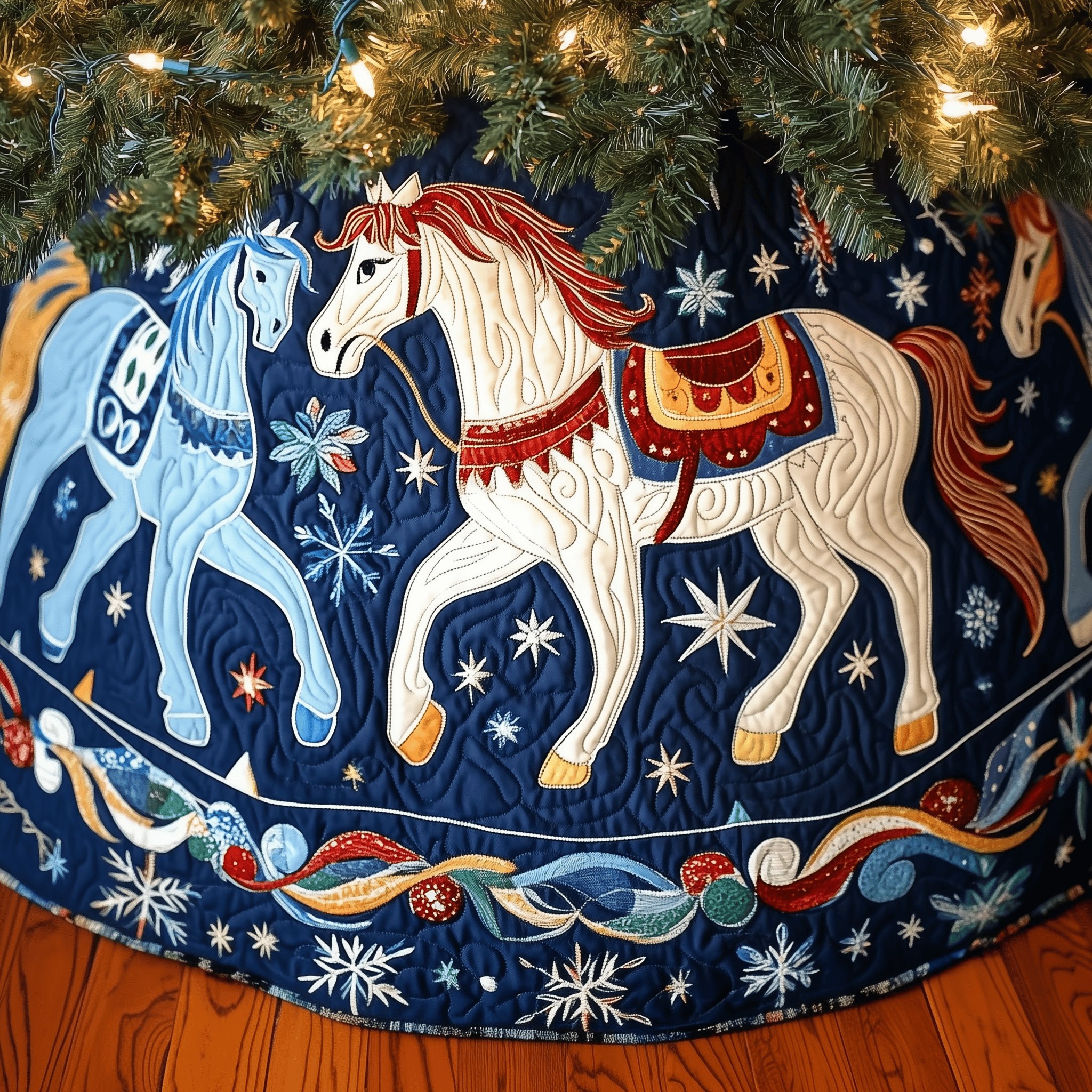 Christmas Horse Quilted Tree Skirt Elegant Christmas Tree Decor Merch