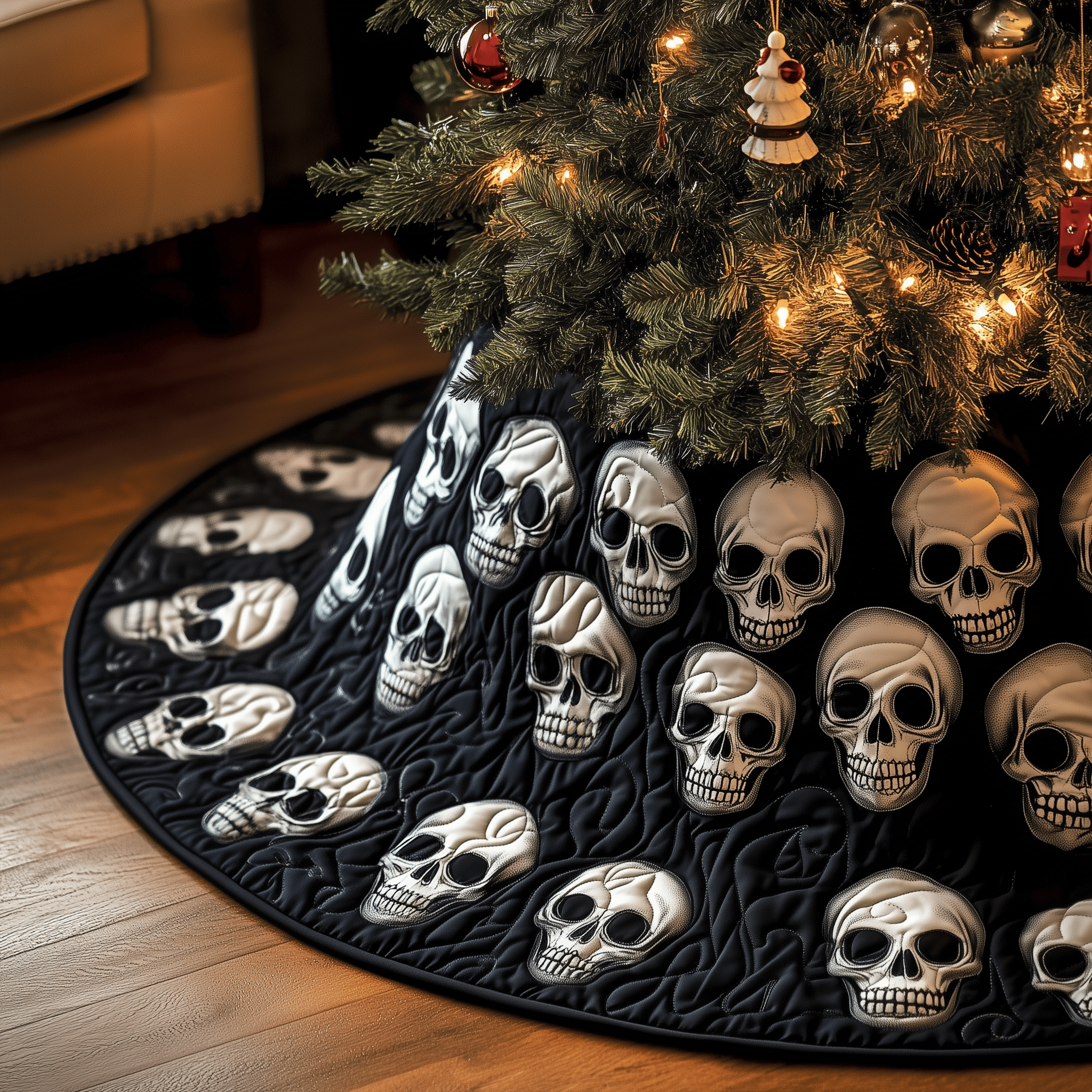 Elegant Skull Quilted Tree Skirt Beautiful Christmas Tree Skirt Merch