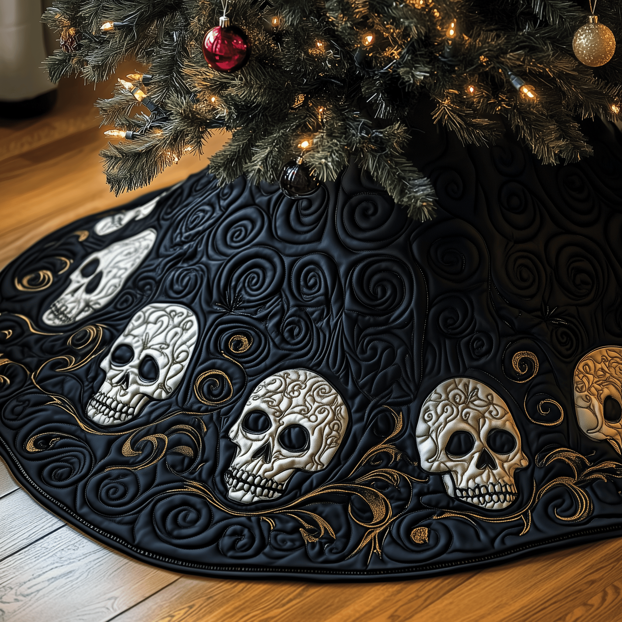 Elegant Skull Quilted Tree Skirt Perfect Home For Christmas Tree Merch