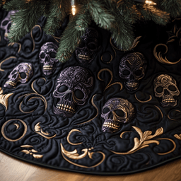 Christmas Skull Quilted Tree Skirt Magical Christmas Spirit Merch