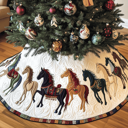Farmhouse Horse Quilted Tree Skirt Elegant Christmas Tree Decor Merch