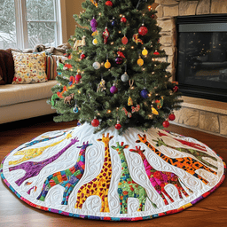 Colorful Giraffes Christmas Quilted Tree Skirt Must-Have Holiday Decor Merch