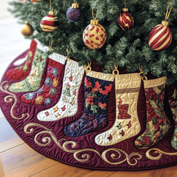 Christmas Stockings Quilted Tree Skirt Joyful Holiday Season Gift Merch