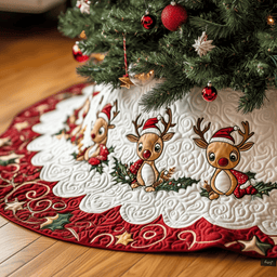 Christmas Reindeer Quilted Tree Skirt Thoughtful Gift Merch For Dad