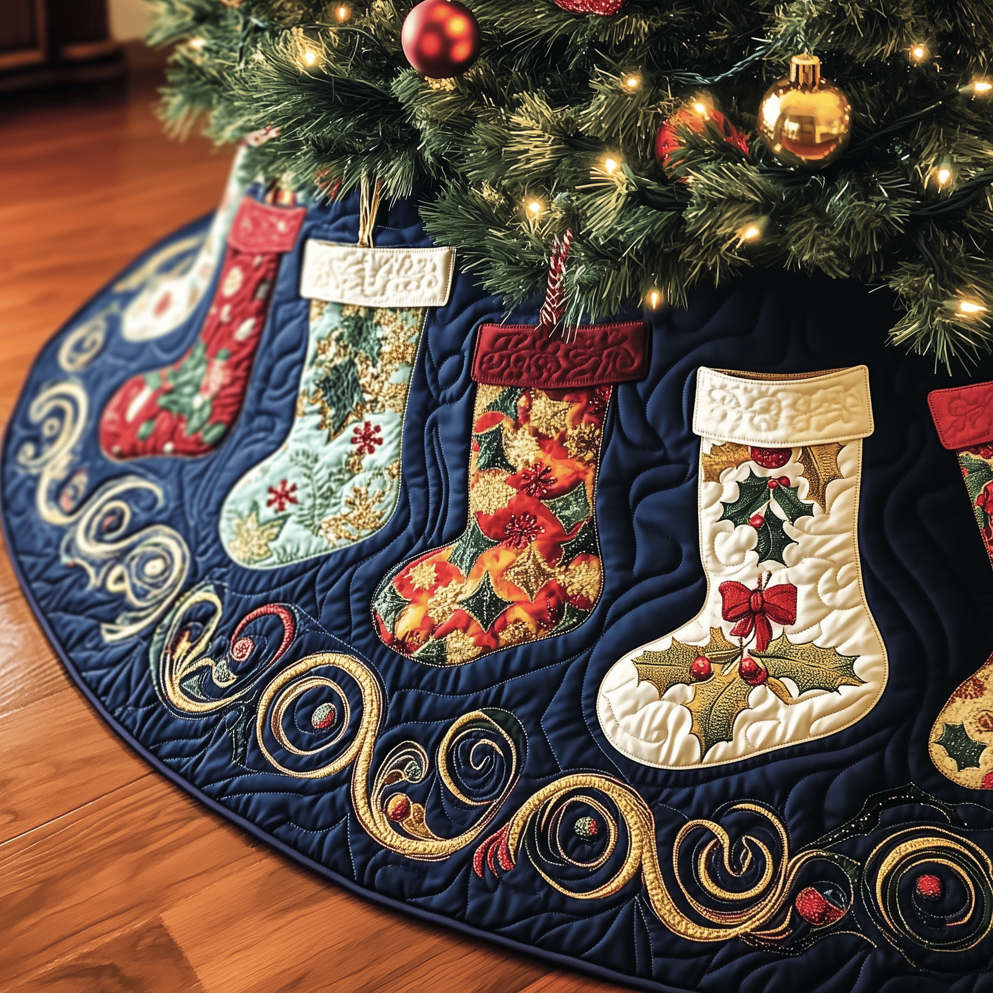 Christmas Stockings Quilted Tree Skirt Heartwarming Father�s Day Gift Merch