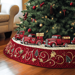 Christmas Red Truck Quilted Tree Skirt Perfect Gift Merch For Her