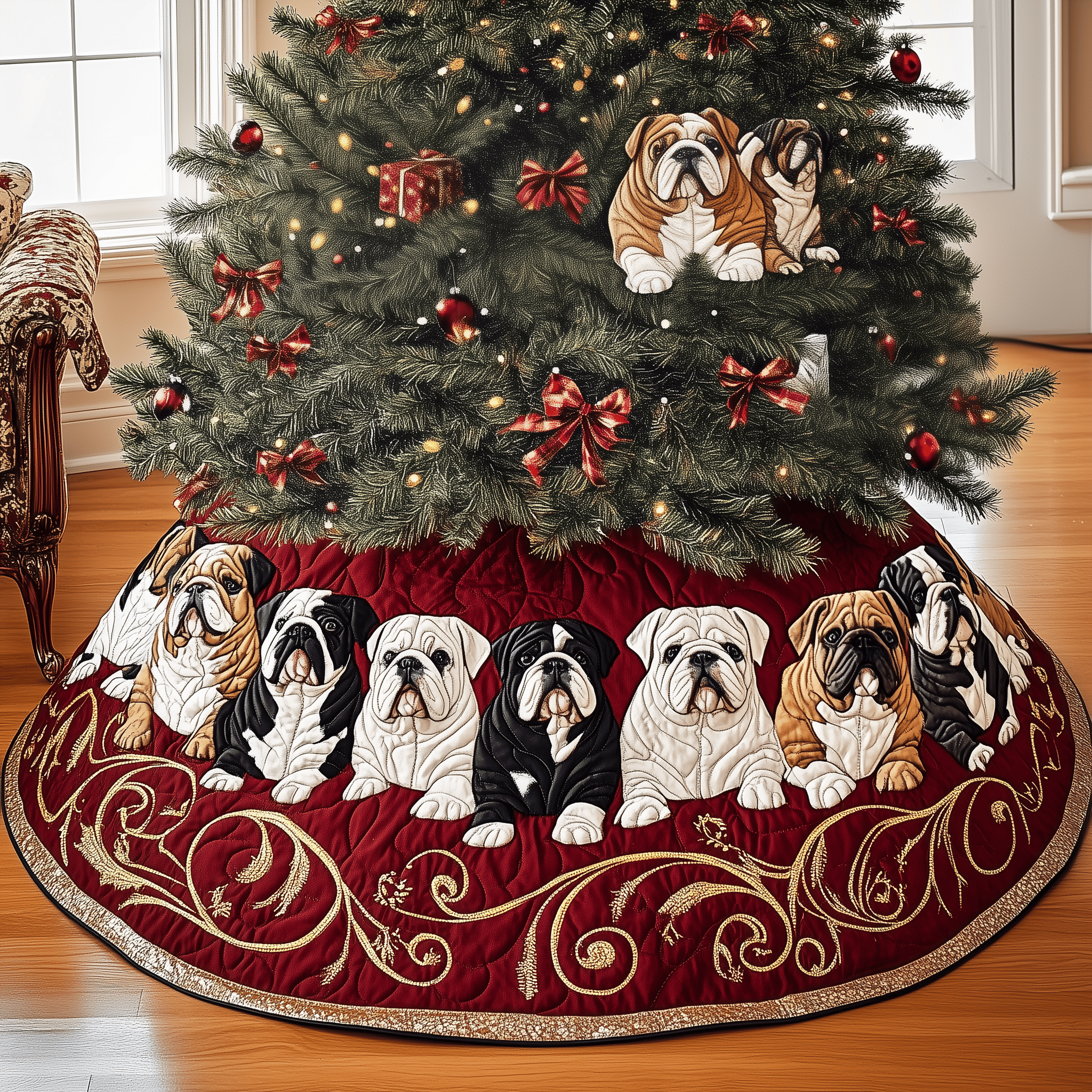 English Bulldog Quilted Tree Skirt Best Gift Merch For Him