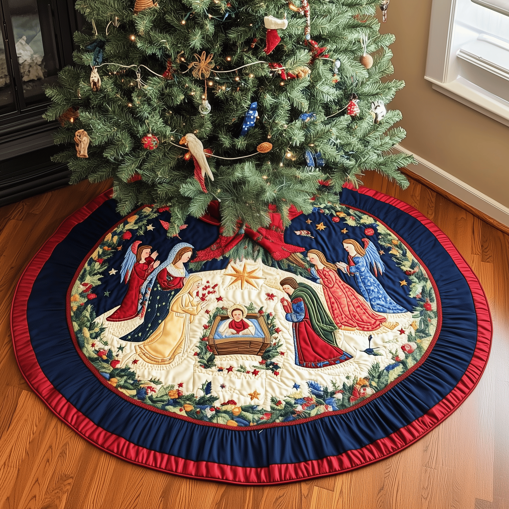 Christs Arrival Quilted Tree Skirt Christmas Merch Gift