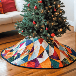 Classic Colorful Patchwork Quilted Tree Skirt Warm Gift Merch For Family