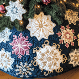 Christmas Snowflakes Quilted Tree Skirt Holiday Gift Merch
