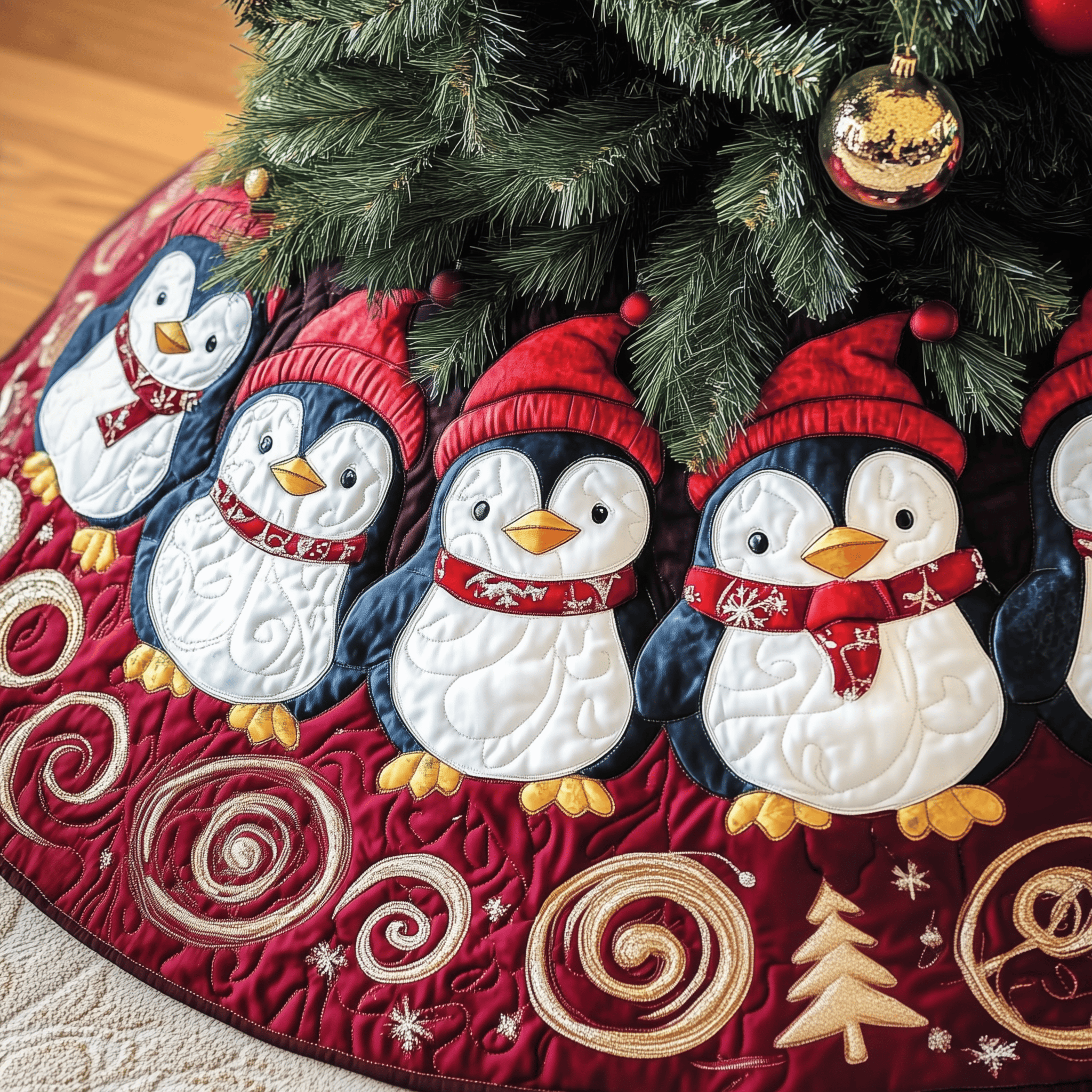 Christmas Penguin Quilted Tree Skirt Joyful Home Merch Collection