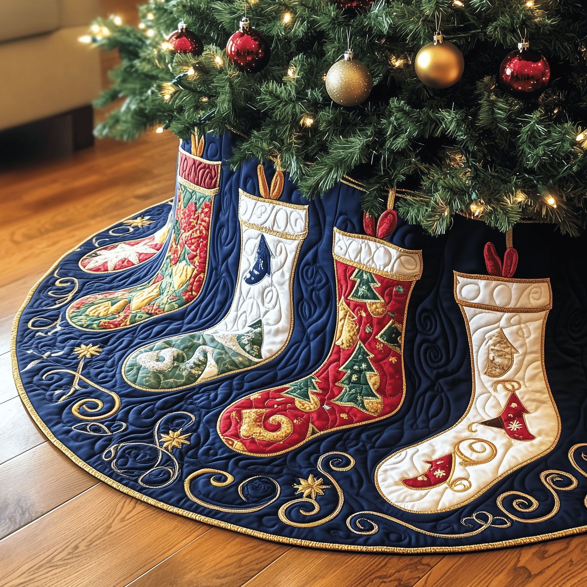 Christmas Stockings Quilted Tree Skirt Lovely Mother�s Day Gift Merch