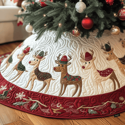 Christmas Reindeer Quilted Tree Skirt Best Gift Merch For Him