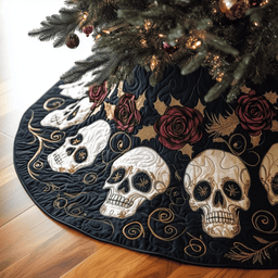 Christmas Red Rose Skull Quilted Tree Skirt Heartwarming Father�s Day Gift Merch