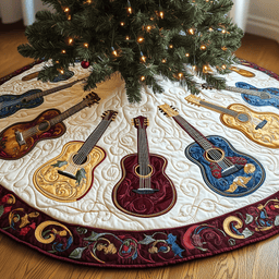 Festive Acoustic Guitars Quilted Tree Skirt Charming Thanksgiving Gift Merch