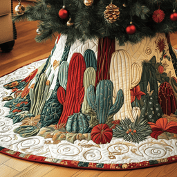 Christmas Southwest Cactus Quilted Tree Skirt Charming Thanksgiving Gift Merch