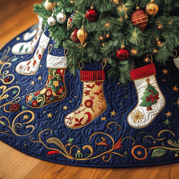 Christmas Stockings Quilted Tree Skirt Charming Thanksgiving Gift Merch